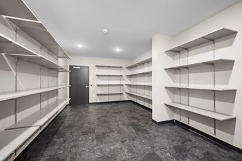 Empty white shelves in a room.